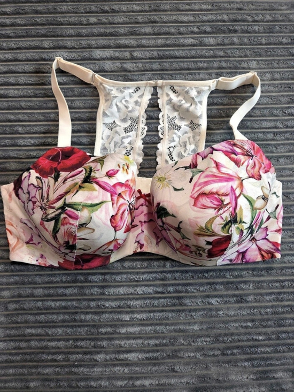Cacique Floral Lace Bra in Pink & White
